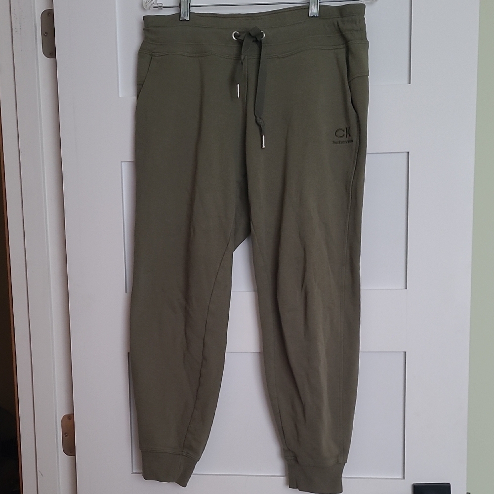 Calvin Klein Olive Jogger Pants Size Medium Drawstring Athleisure Lounge Pants